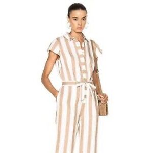 FRAME Striped Linen Jumpsuit Size M